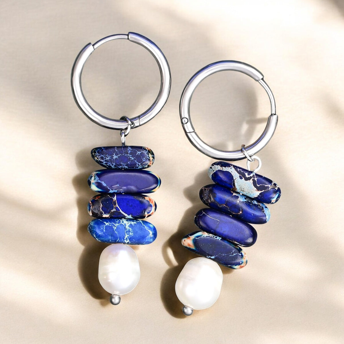 Ocean Bliss Pearl & Lapis Jasper Hoop Drops