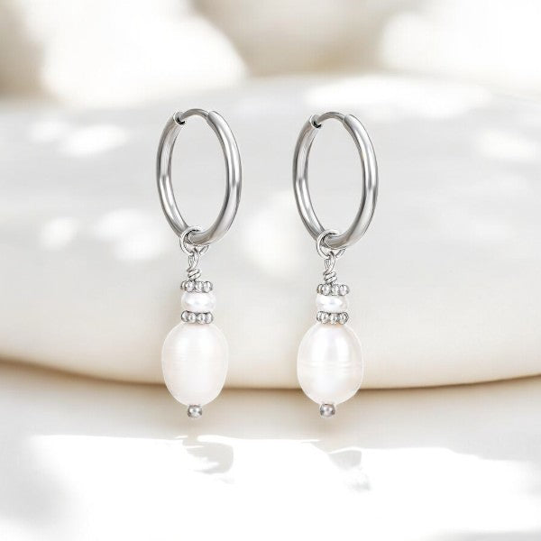 Silver Pearl Elegance Hoop Earrings