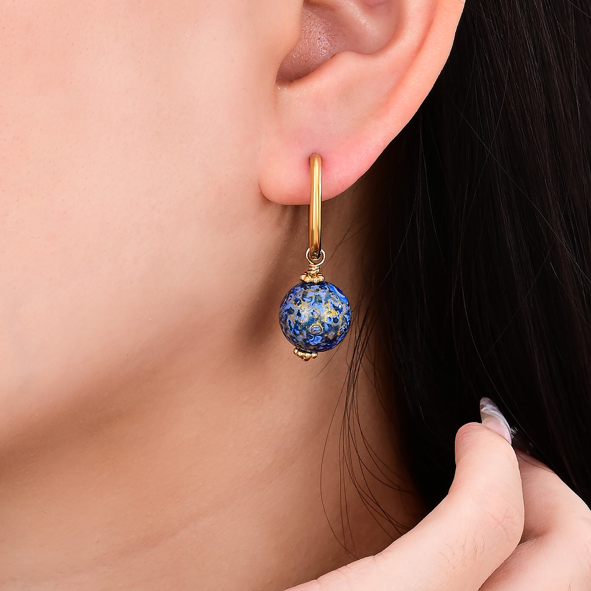 Sapphire Sky Speckle Orb Hoop Earrings
