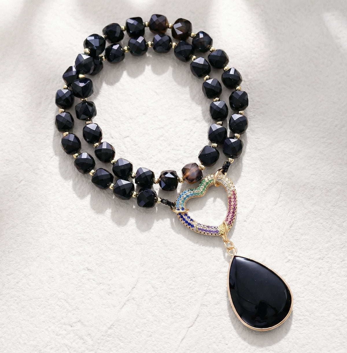 Black Agate Heart Pendant Necklace