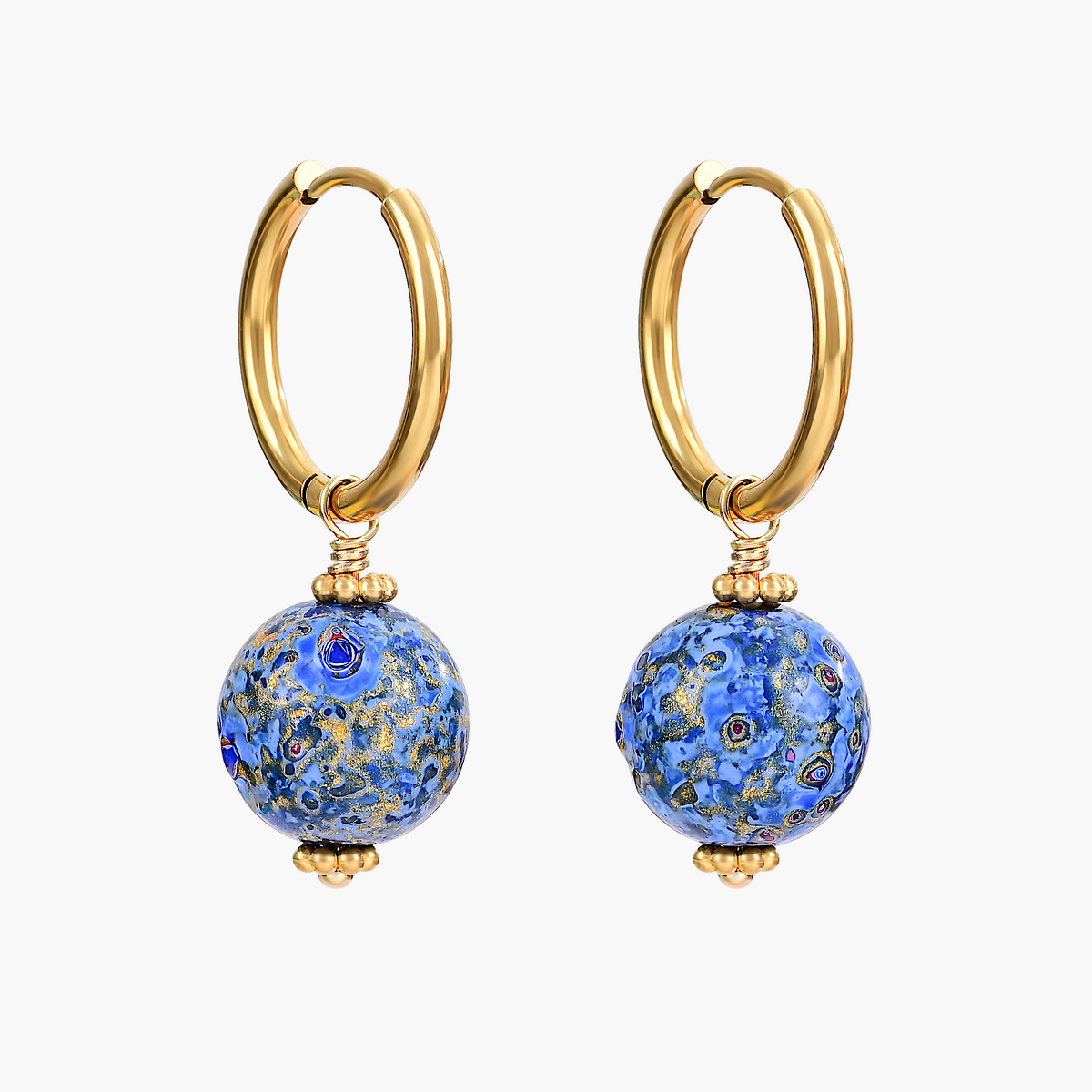 Sapphire Sky Speckle Orb Hoop Earrings