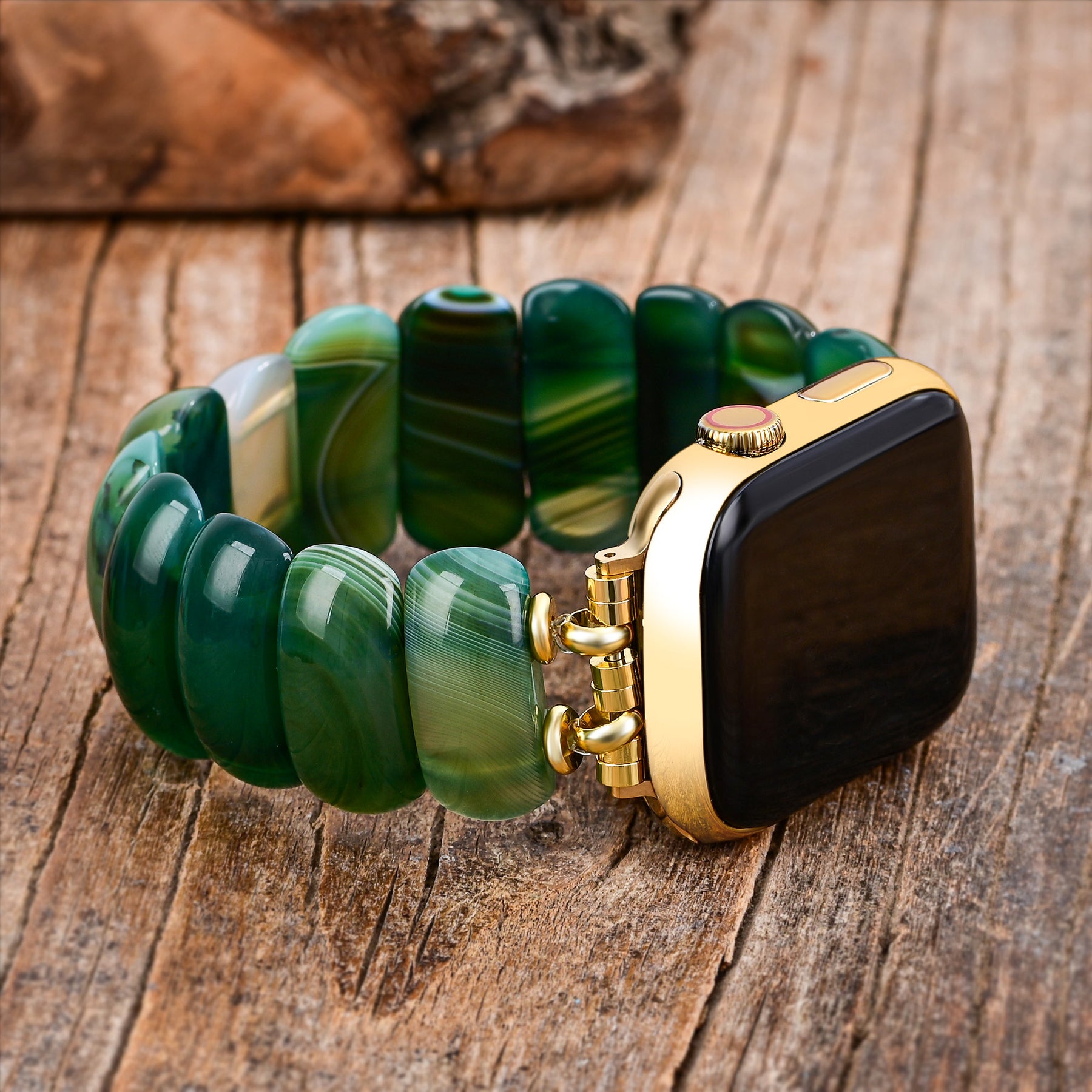 Emerald Grove Agate Stretch Apple Watch Strap