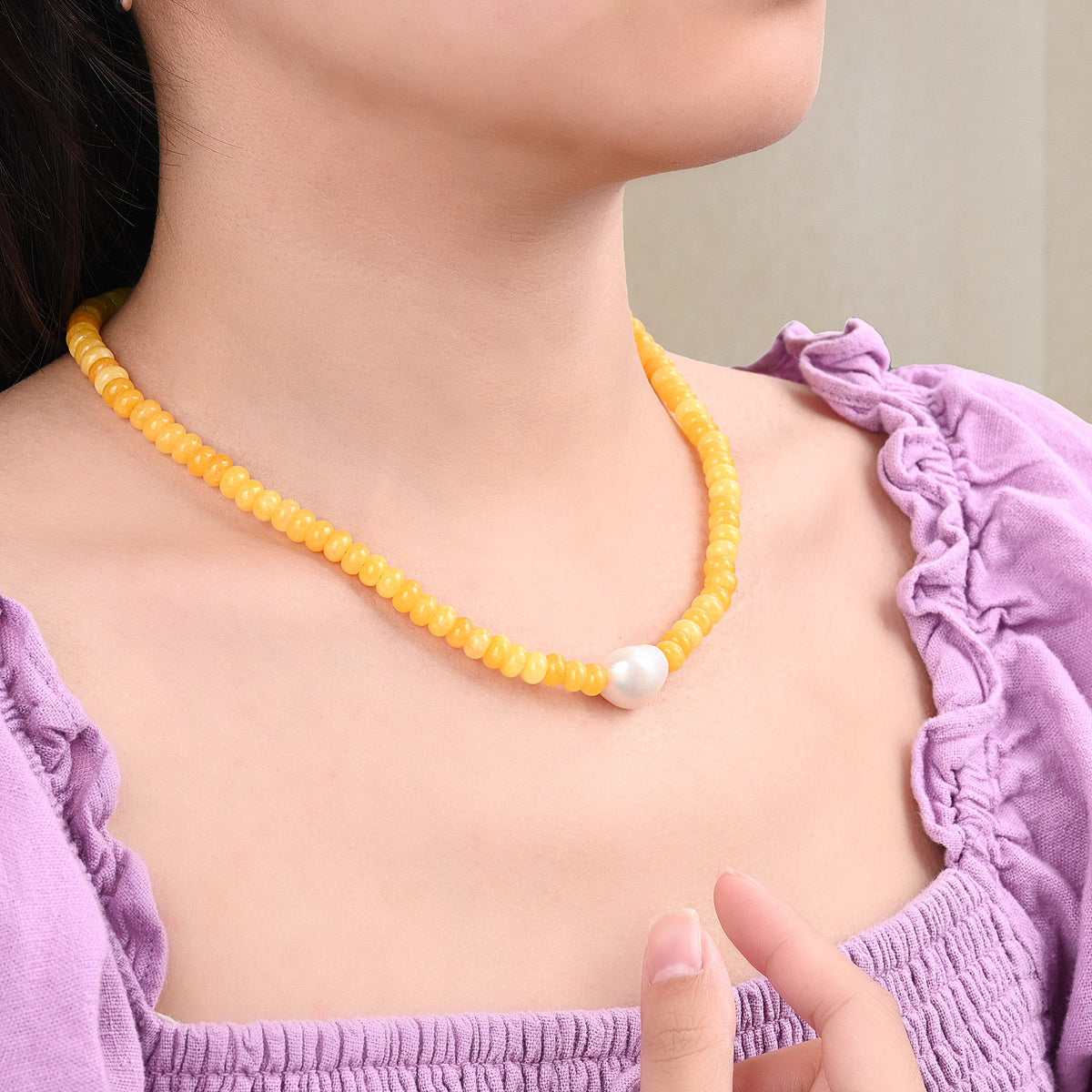 Golden Citrine Pearl Necklace