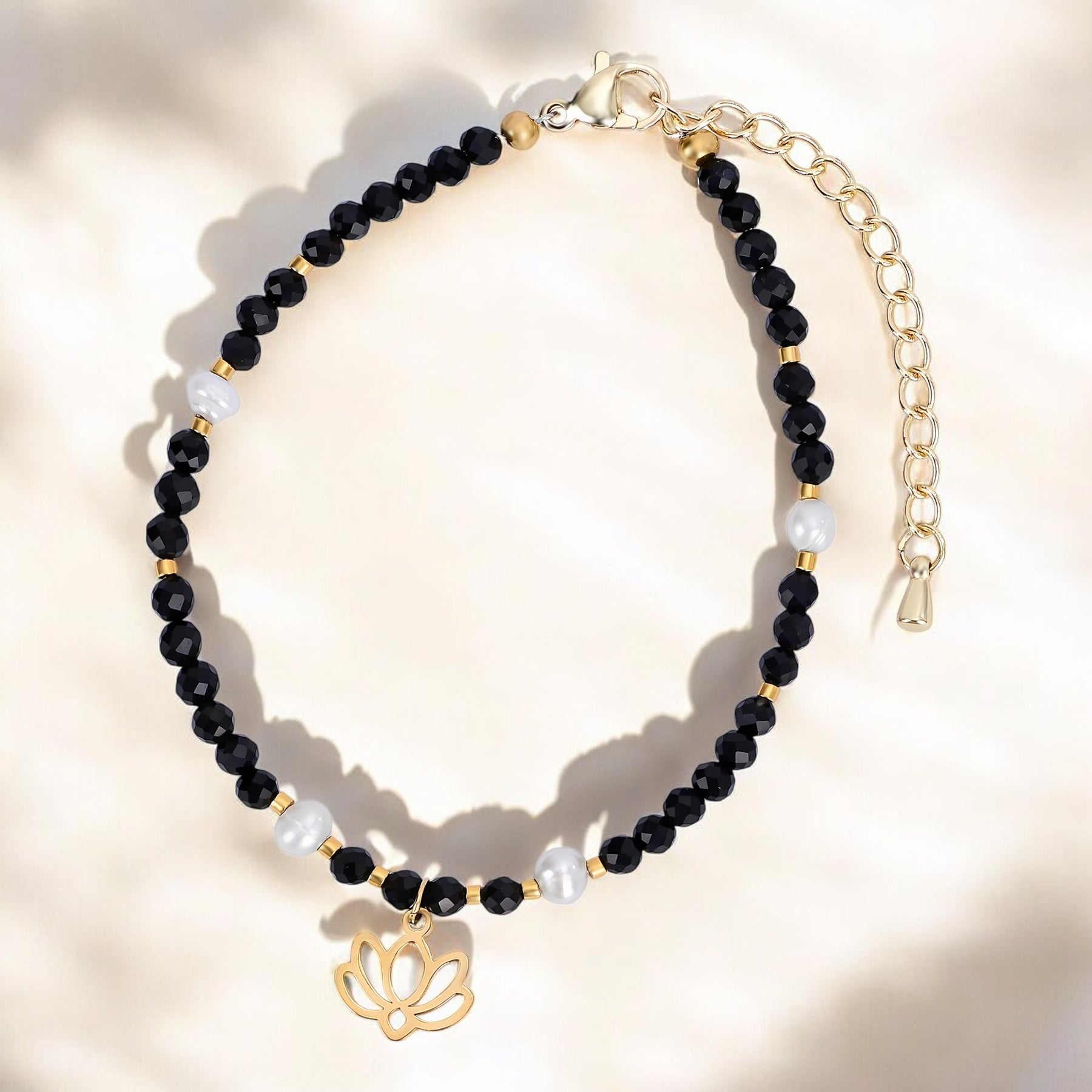 Midnight Agate Lotus Bracelet