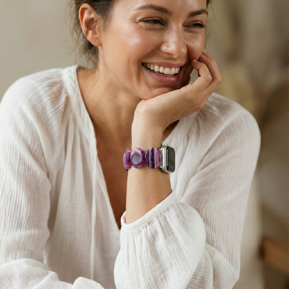 Mystic Plum Agate Stretch Apple Watch Strap