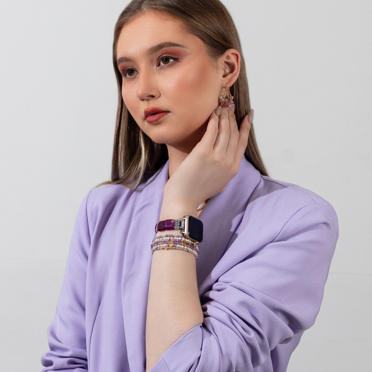 Amethyst Aura Agate Stretch Apple Watch Strap