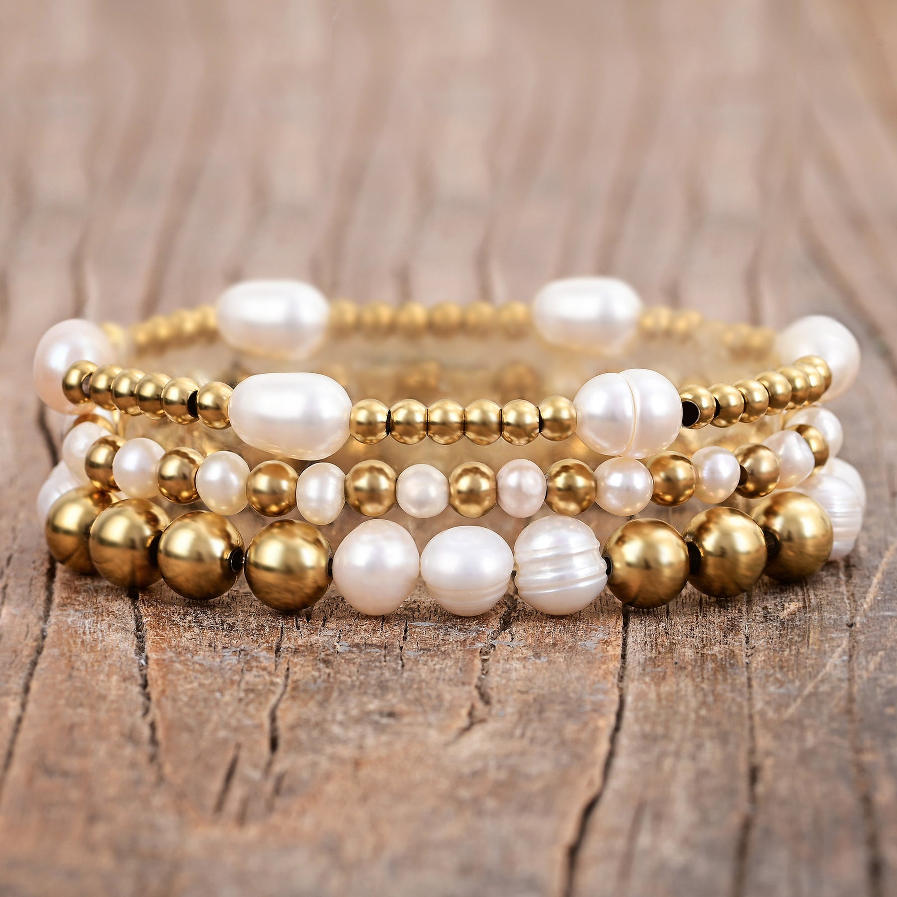 Golden Freshwater Pearl Bracelet Set