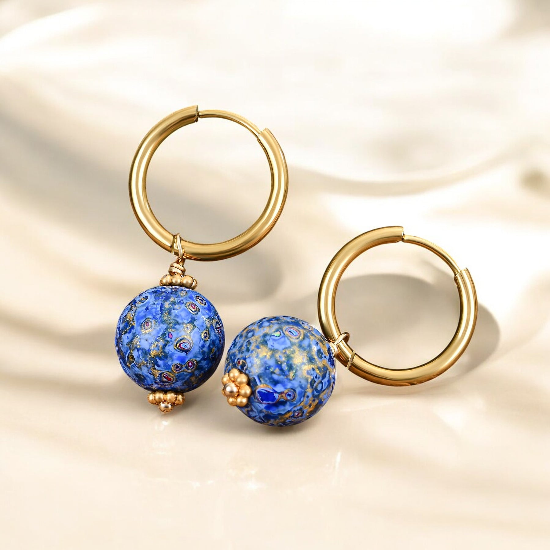 Sapphire Sky Speckle Orb Hoop Earrings
