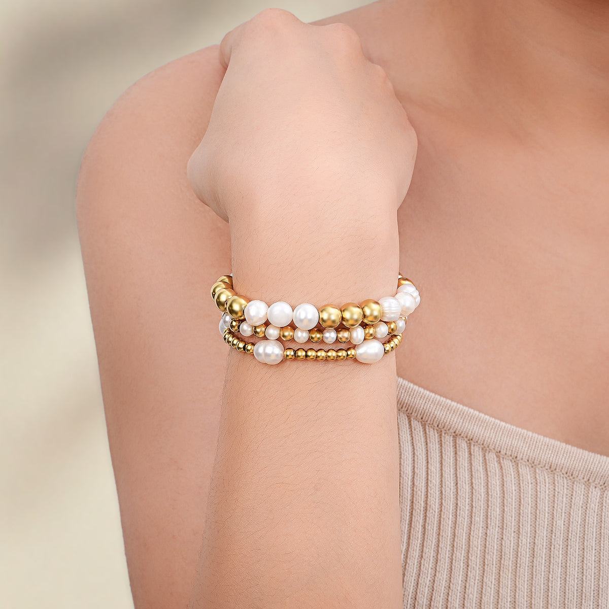 Golden Freshwater Pearl Bracelet Set