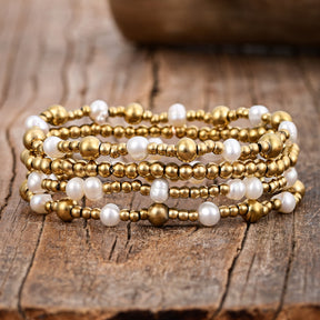 Gold Shimmering Pearl Bracelet Set