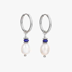 Silver Lapis Lazuli Pearl Hoop Earrings