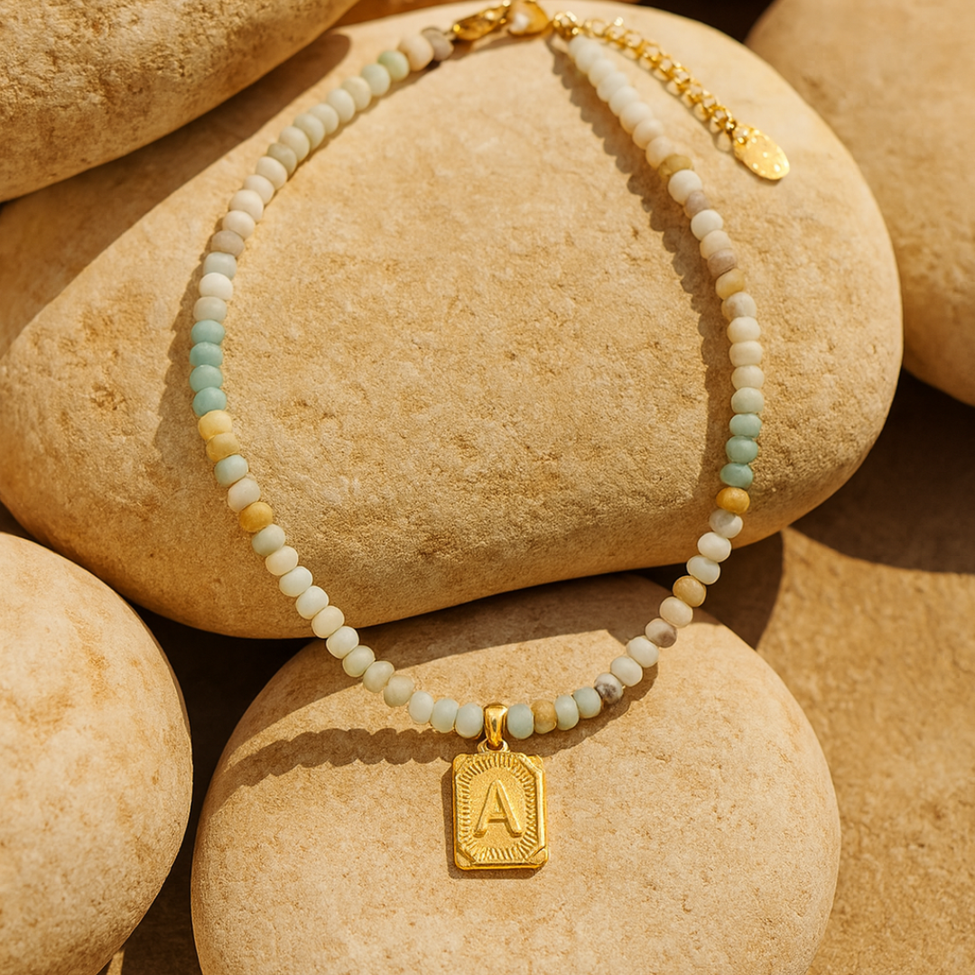 Amazonite Initial Letter Charm Necklace