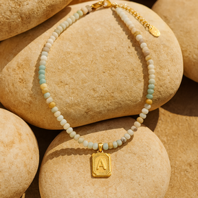 Amazonite Initial Letter Charm Necklace