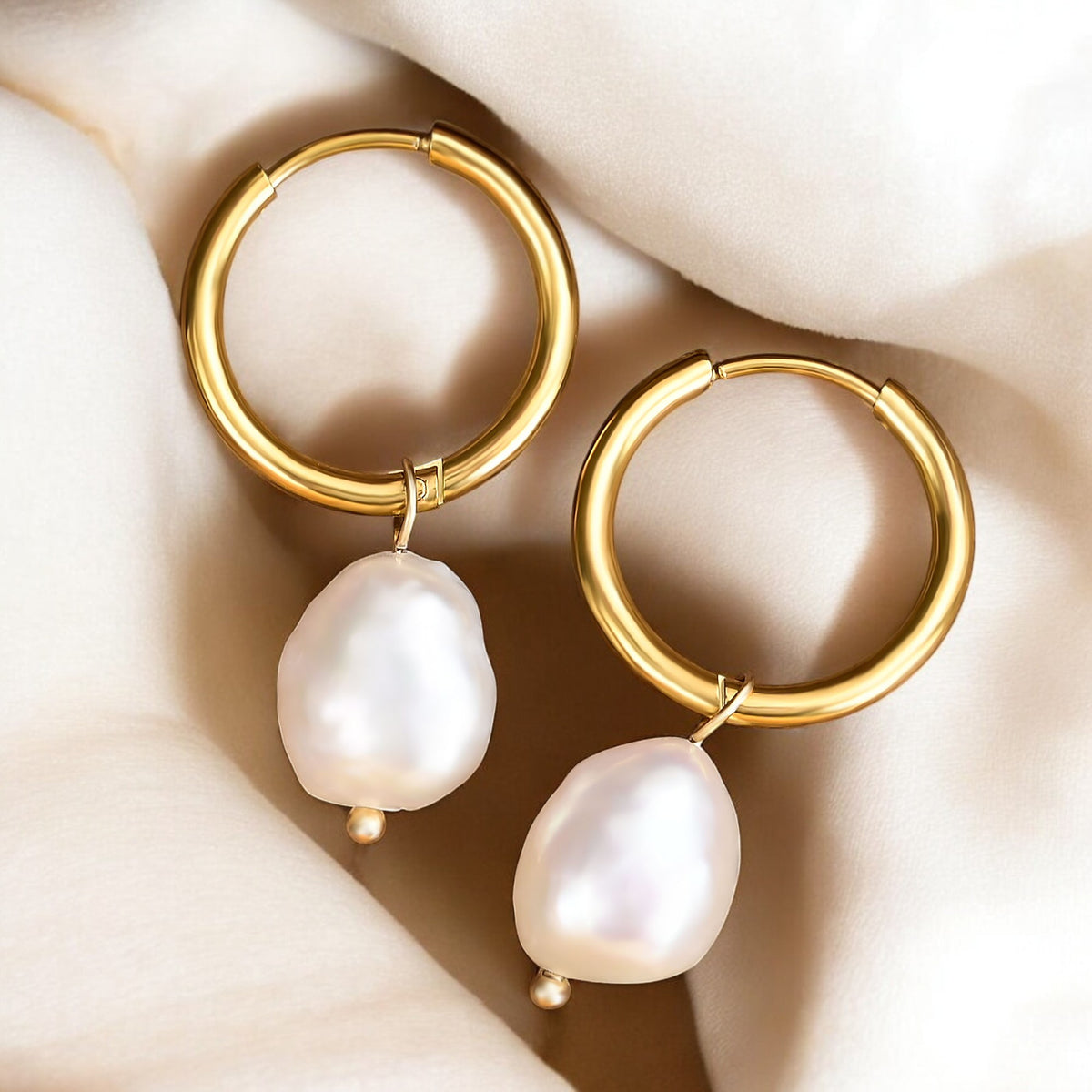 Pearl Charm Hoop Earrings