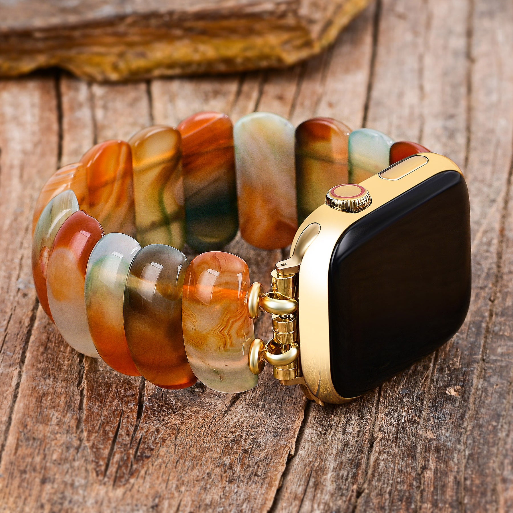 Golden Dusk Agate Stretch Apple Watch Strap