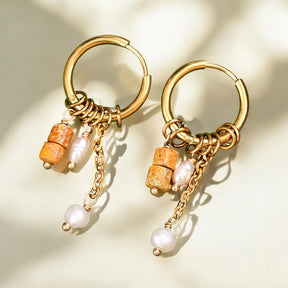 Golden Rust Bloom Drop Hoop Earrings