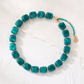 Chunky Square Bead Necklace Turquoise