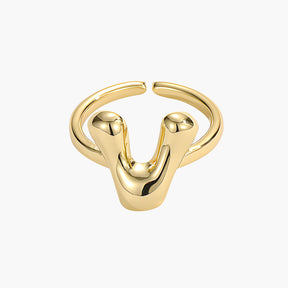 Golden Glow Bubble Letter Initial Ring