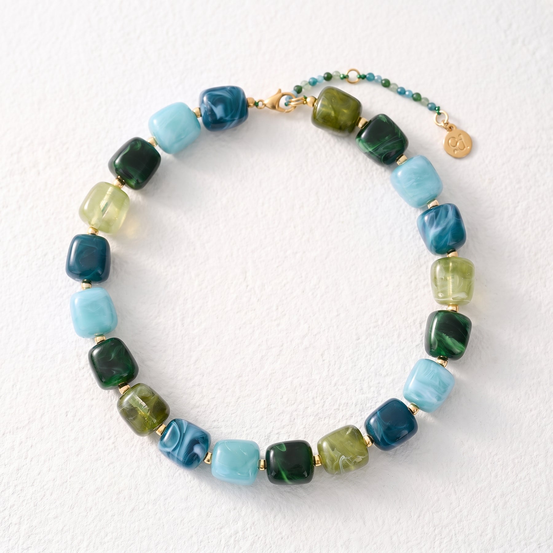 Chunky Square Bead Necklace Turquoise