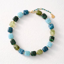 Chunky Square Bead Necklace Turquoise