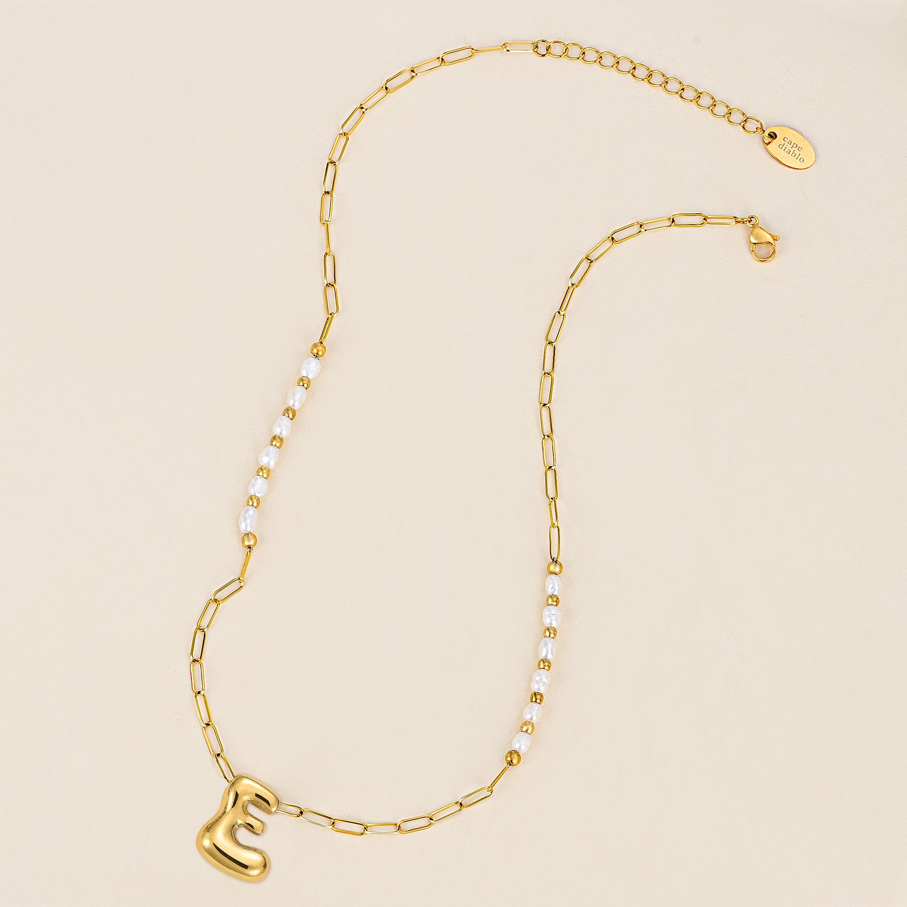 Chic Bubble Pearl Initial Chain Necklace