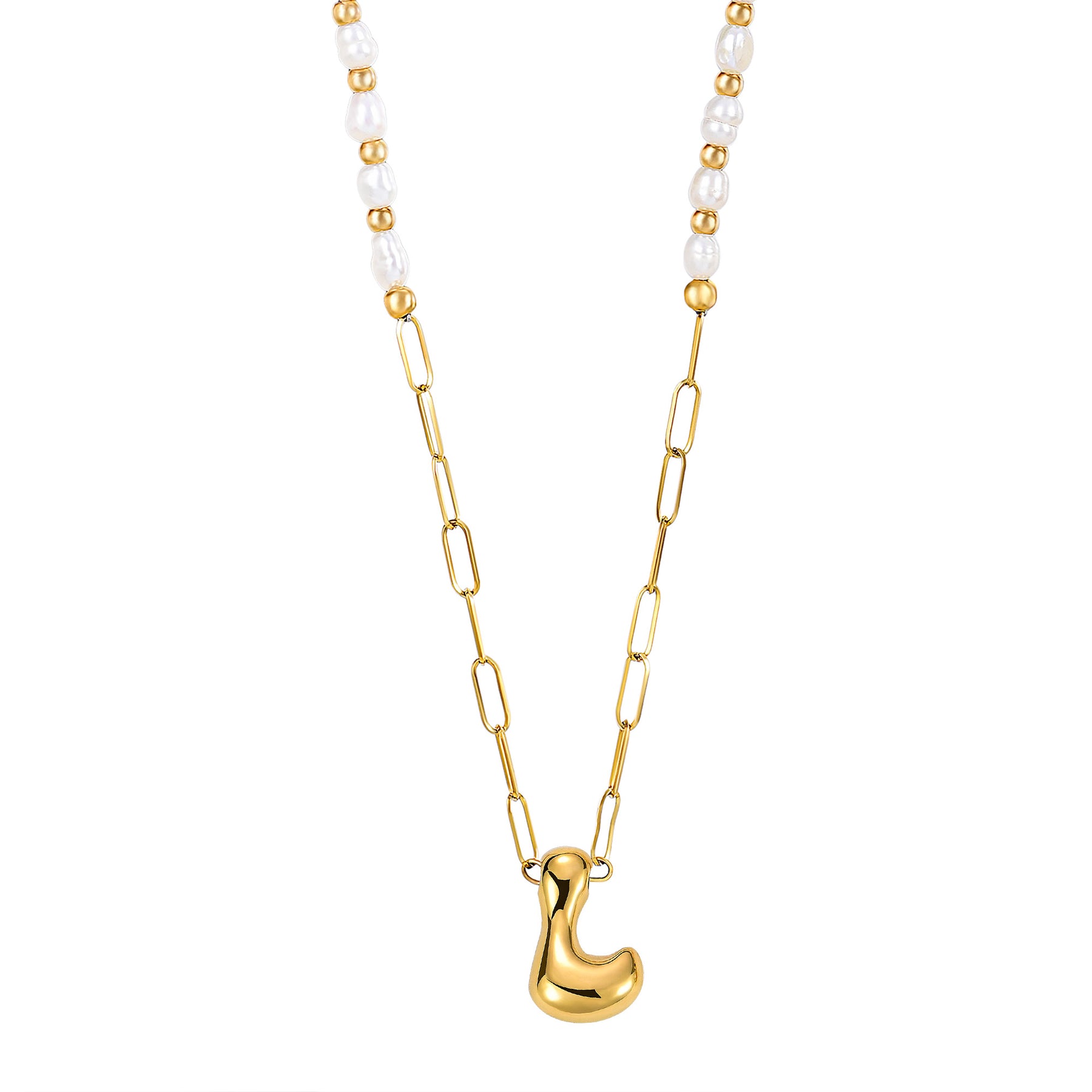 Chic Bubble Pearl Initial Chain Necklace