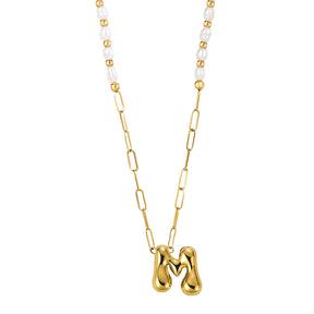 Chic Bubble Pearl Initial Chain Necklace