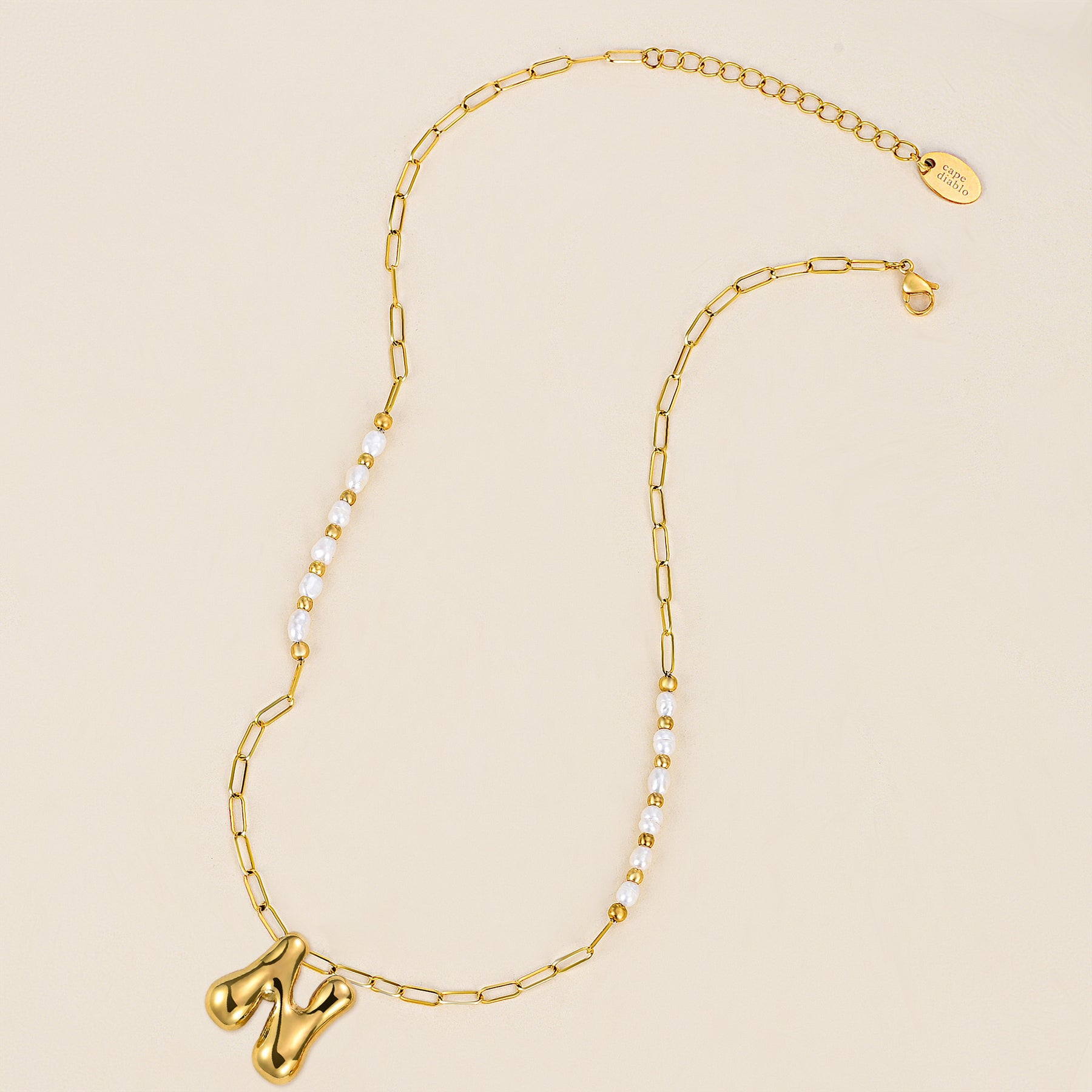 Chic Bubble Pearl Initial Chain Necklace