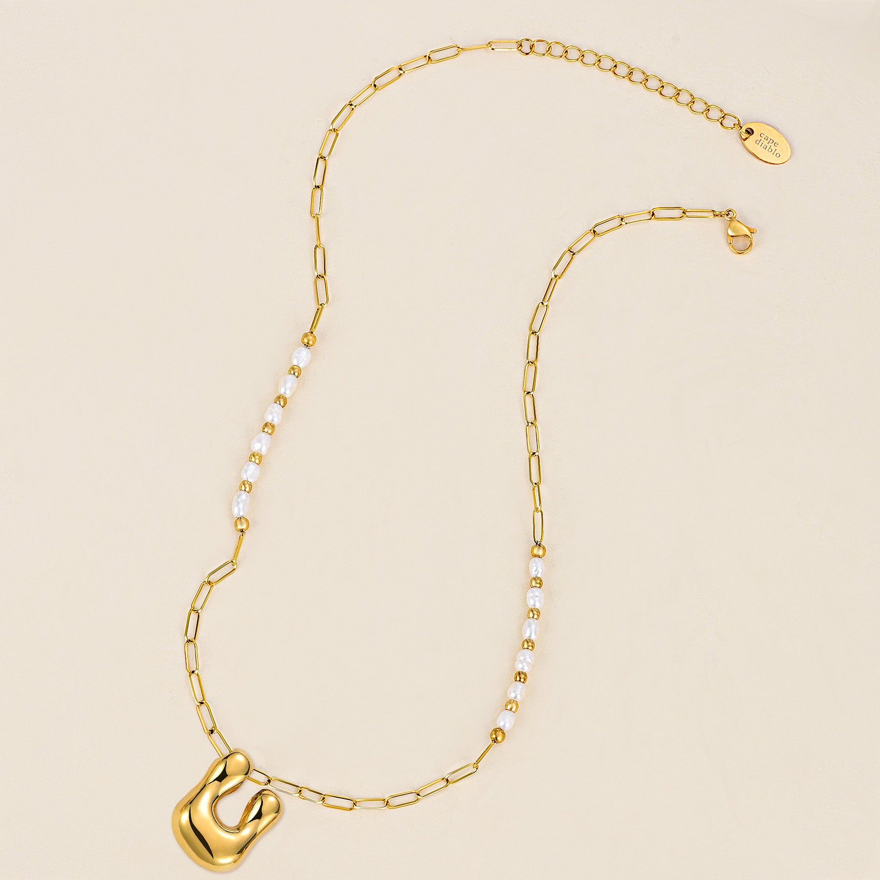 Chic Bubble Pearl Initial Chain Necklace