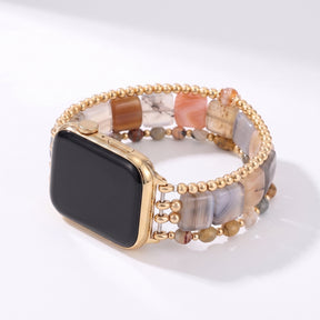 Fierce Grace Tiger's Eye Stretch Apple Watch Strap Silver
