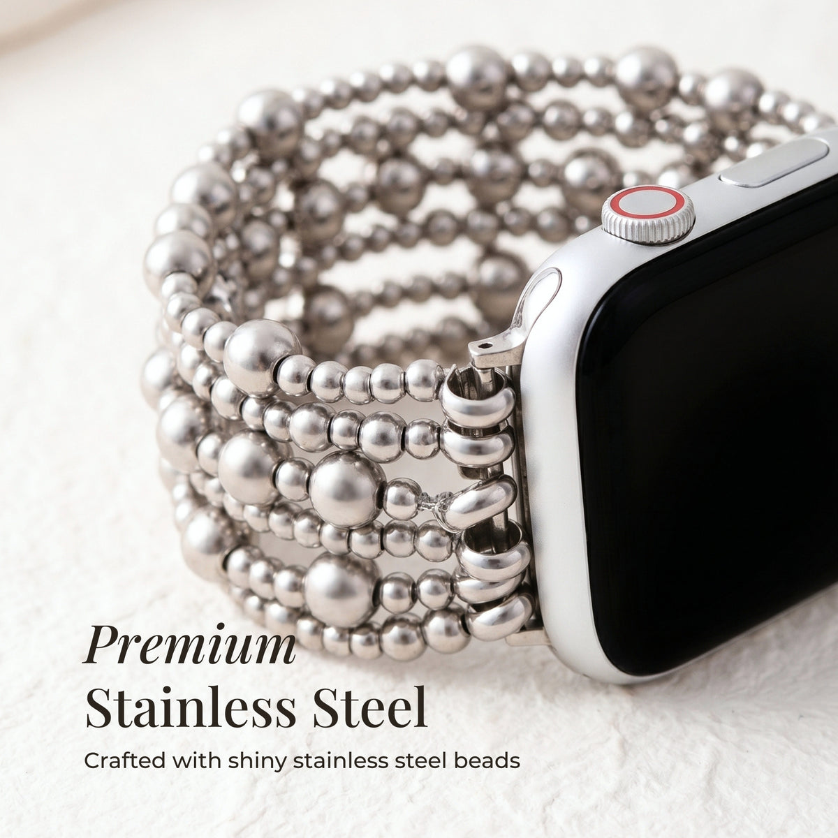 Platinum Demure Stretch Apple Watch Strap