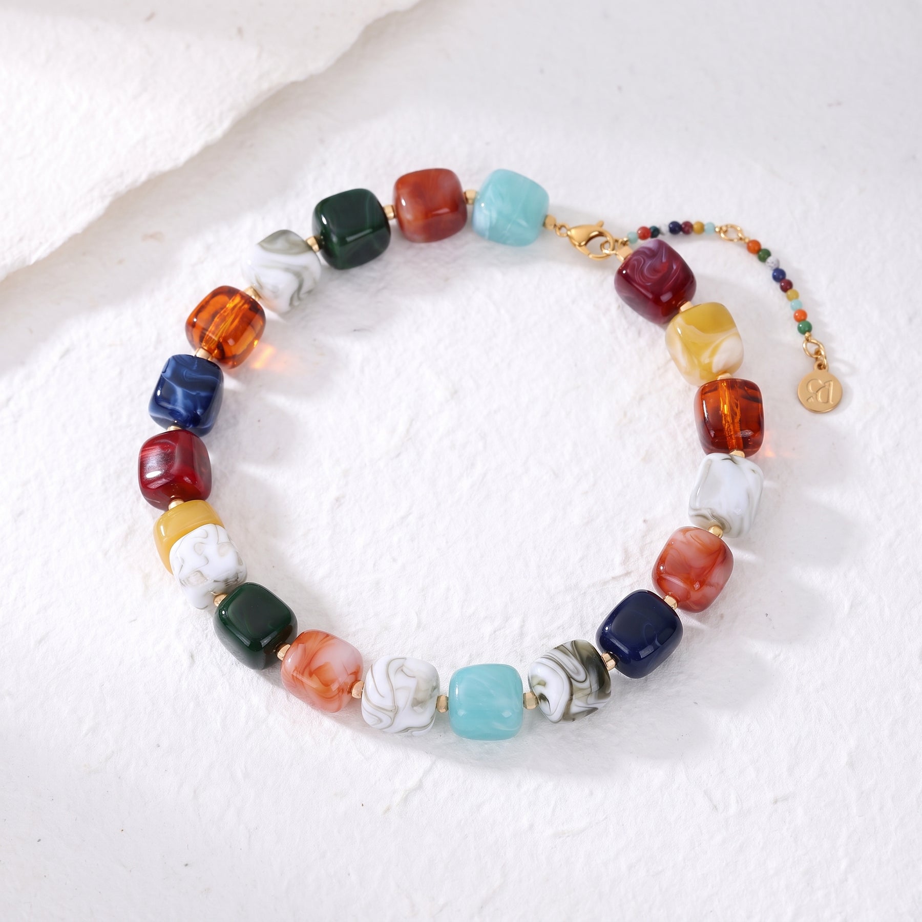 Chunky Square Bead Necklace Marble