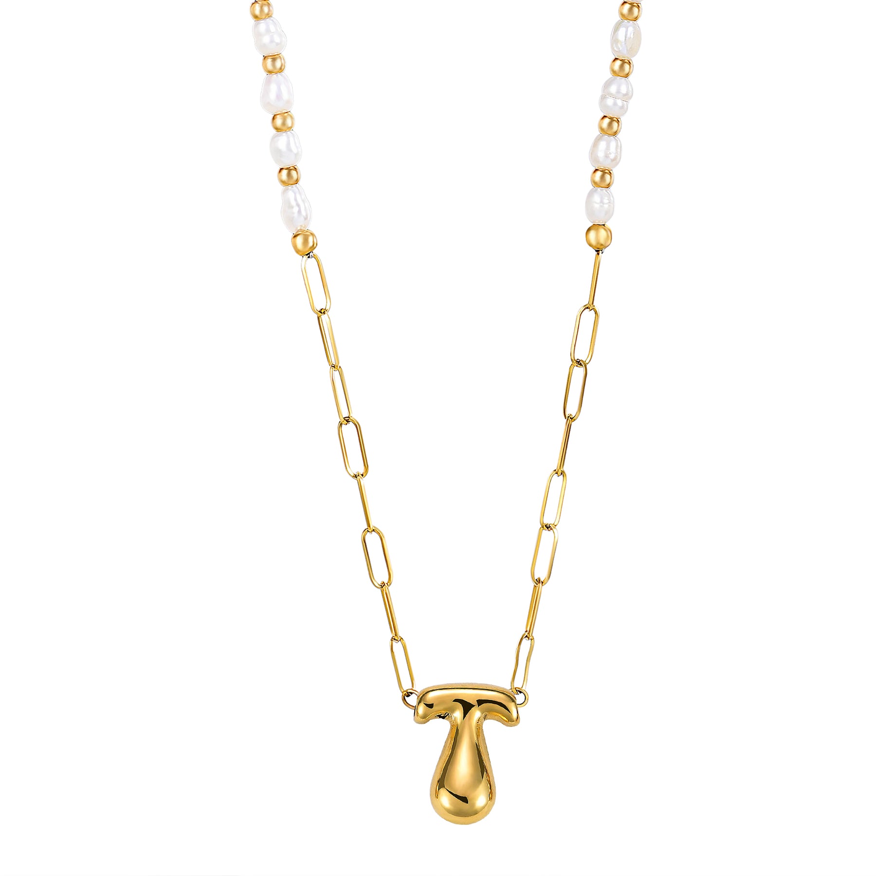 Chic Bubble Pearl Initial Chain Necklace