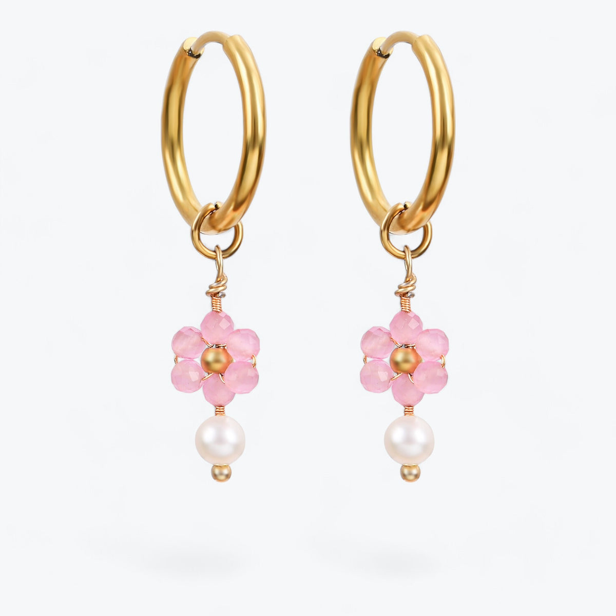 Rose Blossom Pearl Hoop Earrings