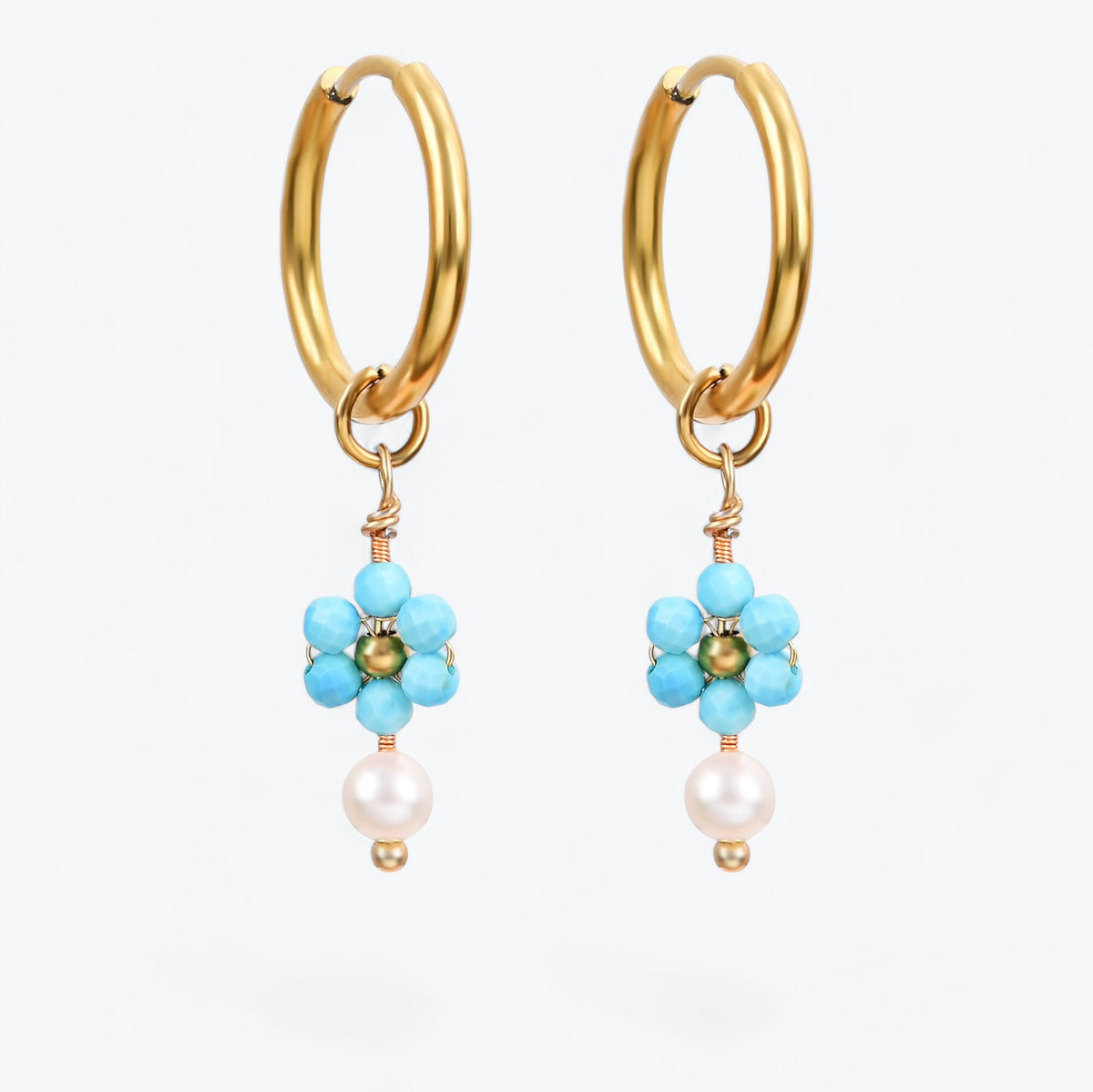 Turquoise Blossom Pearl Hoop Earrings