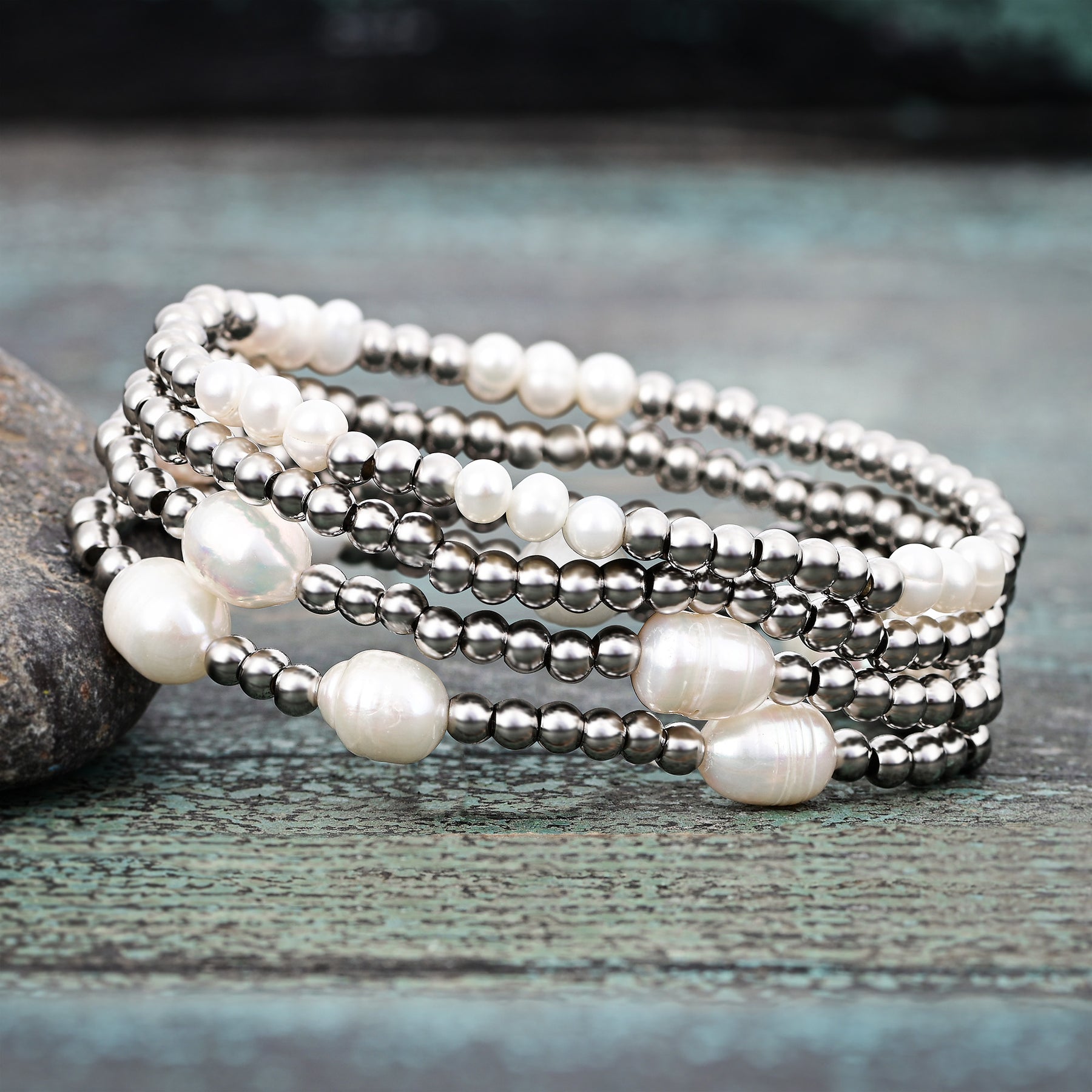 Pearl and Silver Bracelet Set