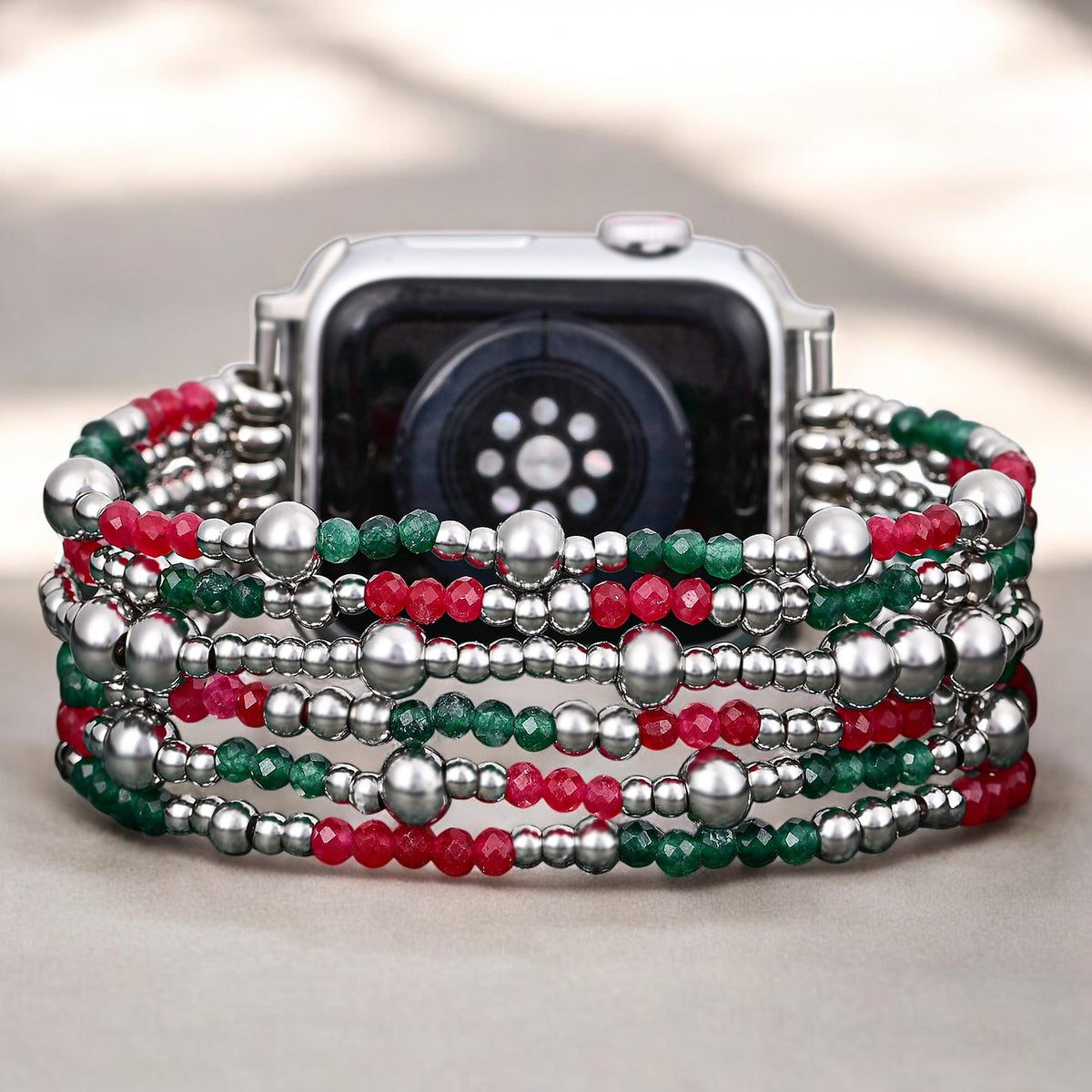 Festive Silver Elegance Stretch Apple Watch Strap