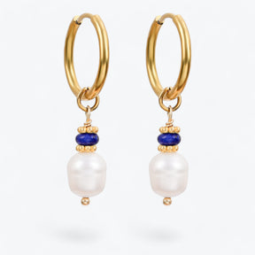 Golden Grace Pearl & Lapis Agate Hoop Earrings