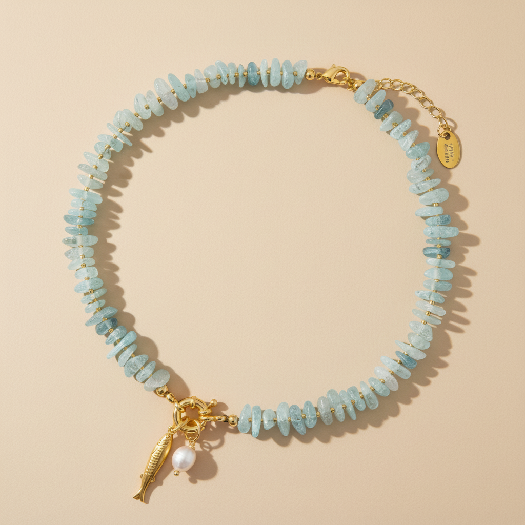 Aquamarine Pearl Charm Necklace