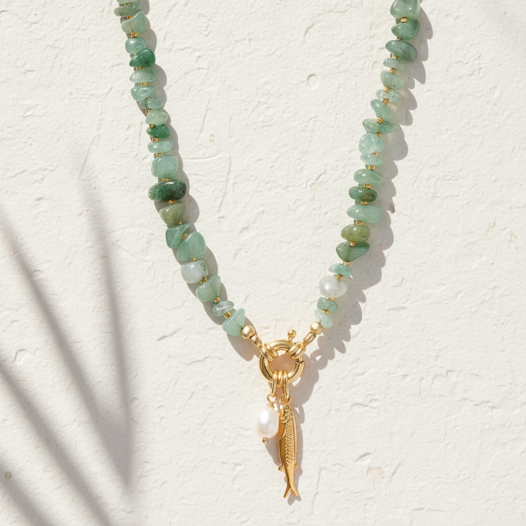 Aventurine Pearl Charm Necklace