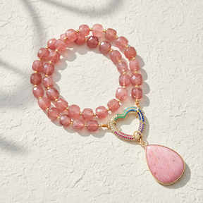 Strawberry Quartz Heart Pendant Necklace