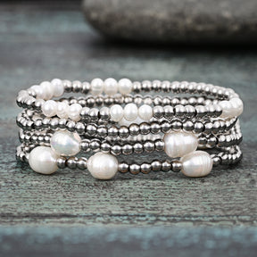 Pearl and Silver Bracelet Set