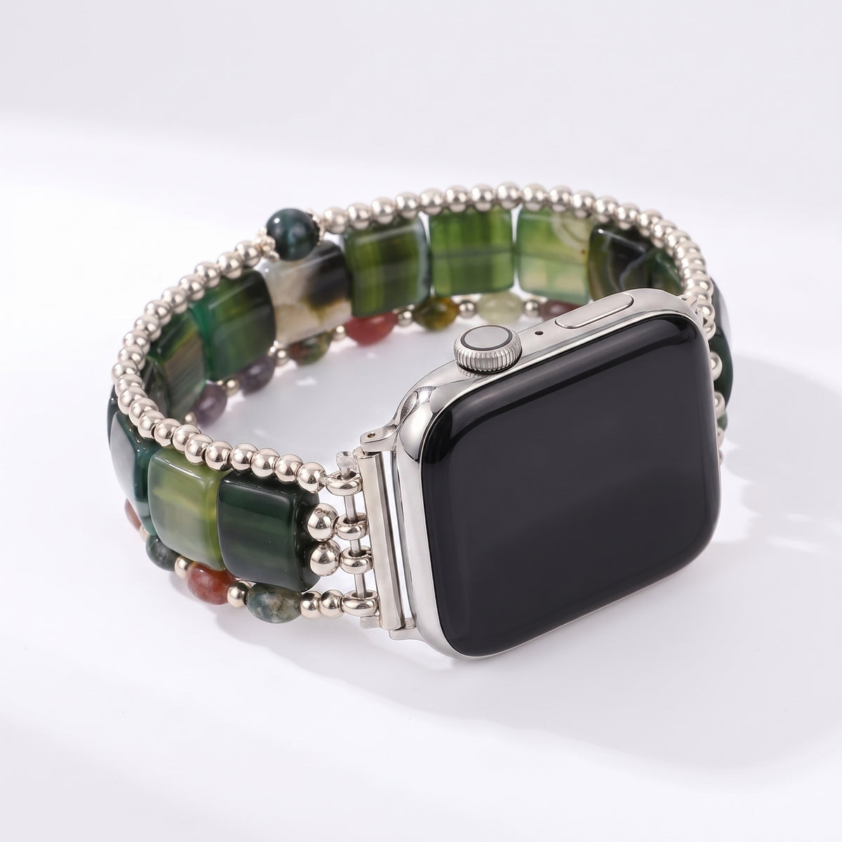 Fierce Grace Tiger's Eye Stretch Apple Watch Strap Silver