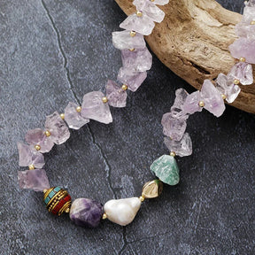 Pearl Amethyst Boho Choker Necklace